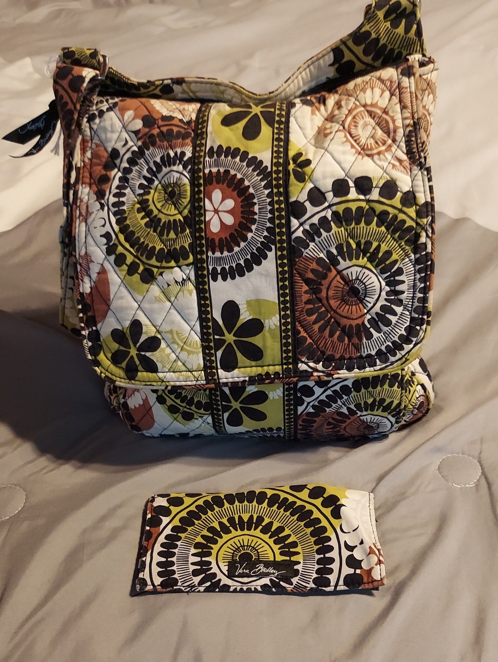 Vera Bradley NEW quilted Crossbody Bag & Checkbook Holder- Olive, Brown, Black